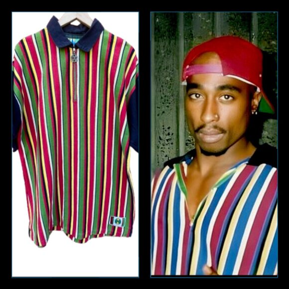 VTG Cross Colours 1/4 Zip Knit Polo OSFA Striped Hip Hop Nation ASO Tupac USA - Picture 1 of 11
